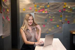 bella giovane donna che utilizza il laptop in uno spazio di co-working moderno.