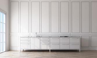 interno vuoto bianco classico moderno con pannelli a parete e pavimento in legno. rendering 3D foto