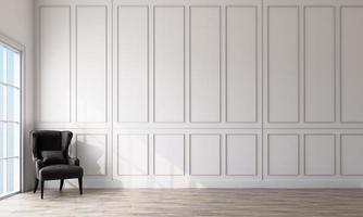 interno vuoto bianco classico moderno con pannelli a parete e pavimento in legno. rendering 3D foto