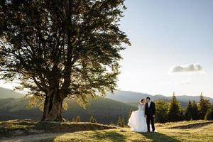 bellissimi sposi in montagna foto