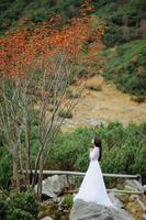 sposa vicino al lago dell'occhio di mare in polonia foto