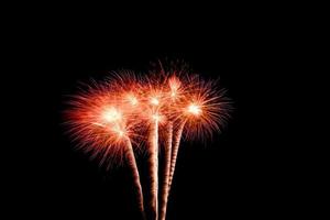 fuochi d'artificio colorati contro una notte nera sky.fireworks per il nuovo anno. bellissimo spettacolo pirotecnico colorato sul lago urbano per la celebrazione su sfondo notte oscura. foto