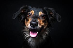 ritratto di border collie isolato su sfondo nero foto