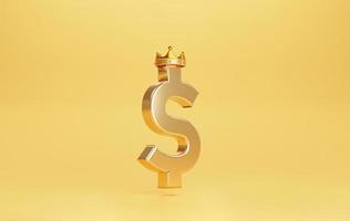 segno dorato del dollaro statunitense o usd con corona d'oro su sfondo giallo per usd è il re o il principale cambio di valuta nel mondo dal concetto di stati uniti d'america dal rendering 3d. foto