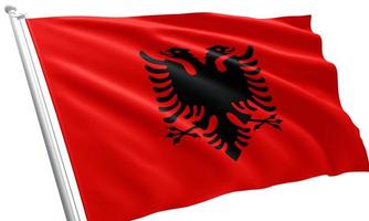 primo piano sventolando la bandiera dell'albania foto