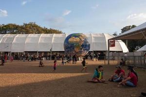 brasilia, df, brasile-12 aprile 2022 nativi indigeni provenienti da tutto il brasile, scendono a brasilia, per l'annuale accampamento di terra libera o acampamento terra livre. foto