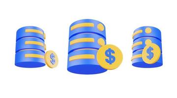 icona del server di database di rendering 3D con icona di denaro isolata foto