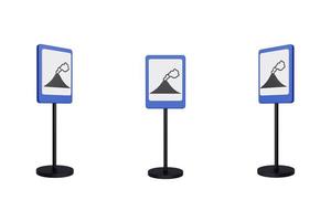 illustrazione del rendering 3d segnali stradali del percorso di evacuazione dell'eruzione del vulcano foto