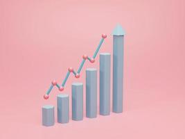 rendering 3d, illustrazione 3d. grafico aziendale. grafico ascendente per la crescita in avanti. concetto di grafico economico, istogrammi, statistiche foto