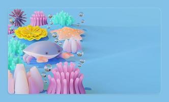 lo spazio della copia della giornata mondiale dell'oceano con il granchio 3d rende l'illustrazione foto