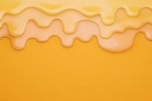 gocce di liquido cremoso al formaggio.,Il formaggio si scioglie su sfondo giallo.,Modello 3d e illustrazione. foto