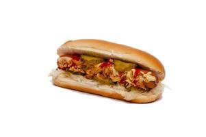 hot dog / hot dog. vista laterale isolata su bianco foto