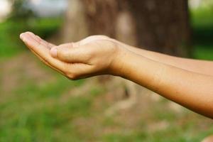 donna che allunga la mano davanti foto