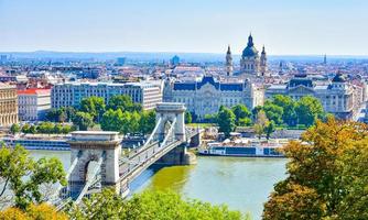 panoramica del ponte delle catene e della città di budapest, in Ungheria foto