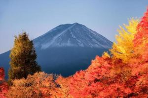 monte fuji su acero rosso giardino delle luci festival autunnale nel lago kawaguchiko foto