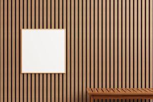 poster in legno quadrato moderno e minimalista o mockup di cornice per foto sulla parete in legno esterna. rendering 3D.