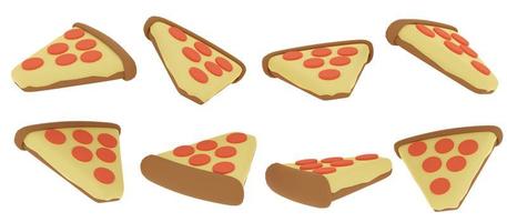 Concetto di rendering 3d di cibo. set di fetta di pizza rotante in molte viste ruota in diverse angolazioni isolate su sfondo bianco. rendering 3d. illustrazione 3d. foto