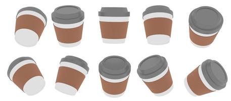 Il rendering 3d porta via la tazza in molte viste ruota in diverse angolazioni isolate su sfondo bianco. illustrazione di rendering 3d foto