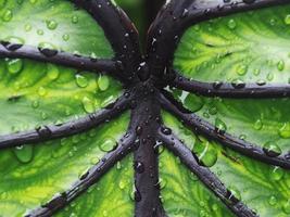 colocasia maschera di faraone foglia verde con linea nera e gocce di pioggia su verde foto