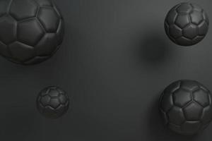 palloni da calcio o da calcio di colore scuro nell'illustrazione di rendering 3d a mezz'aria foto
