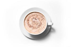 tazza di caffè cappuccino su sfondo bianco, full frame foto