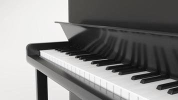 primo piano classico pianoforte nero su sfondo bianco. rendering 3D. foto
