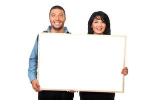 due persone aziendali con banner bianco foto