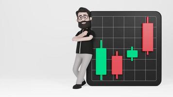 uomo 3d che si appoggia sul grpah commerciale foto