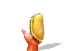 primo piano durian monthong nella mia mano. foto