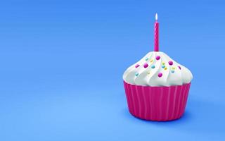 cupcake di compleanno con una sola candela. rendering 3d foto