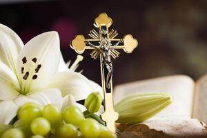 pane della santa comunione, vino per il cristianesimo religione foto