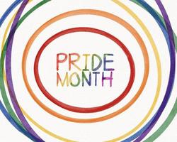 concetto di struttura dell'acquerello del mese dell'orgoglio lgbt. anello arcobaleno con testo del mese dell'orgoglio al centro. foto