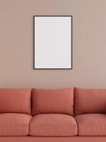 poster nero verticale moderno e minimalista o mockup di cornice per foto sul muro del soggiorno. rendering 3D.