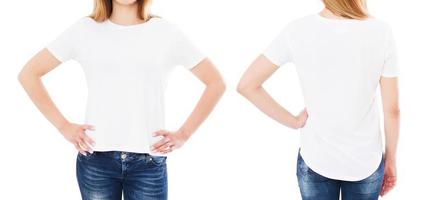 vista anteriore e posteriore t-shirt donna, t-shirt bianca set isolato, mock up foto