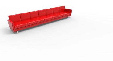 divano rosso estremamente lungo isolato su sfondo bianco. rendering 3D foto