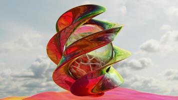 mix di forme geometriche. sfera di vetro tra le nuvole. sfondo elegante. composizione di primitive di geometria fluida. illustrazione 3d foto