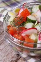 insalata con pomodori, ravanelli, cetrioli verticali