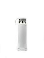 bottiglia di thermos isolata su sfondo bianco. contenitore riutilizzabile per bottiglie di caffè o tè. bicchiere da viaggio thermos. contenitore per bevande isolato. borraccia termica sportiva in acciaio inox. zero sprechi. foto