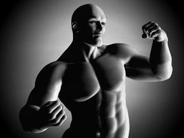 modello a rete di uomo forte che posa ed espone il suo corpo muscoloso, i muscoli foto