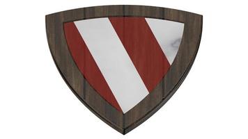 scudo strisce di legno illustrazione 3d medievale render rosso bianco foto
