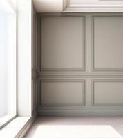 Illustrazione del rendering 3d del soggiorno con pannello a parete classico di lusso. foto