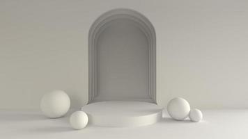 Rendering 3d per mockup di supporto con sfondo ad arco bianco per prodotto premium foto