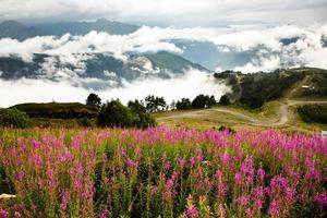 una bellissima fotografia di paesaggio con le montagne del Caucaso in Georgia. foto