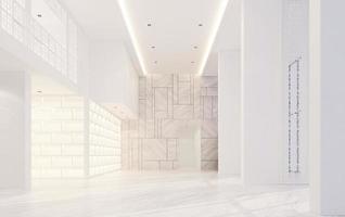 mainhall doppio spazio interno sino in stile portoghese con pavimento in marmo e poltrona in legno integrato. Rendering 3d foto