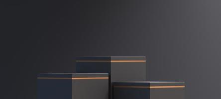 Modello 3d del prodotto del podio con sfondo astratto su sfondo nero e oro, illustrazione di rendering 3d foto