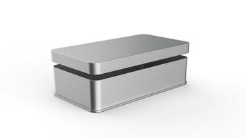scatola rettangolare per alimenti in argento su sfondo bianco scatola vuota in acciaio inossidabile per matita o cancelleria illustrazione 3d isolata foto