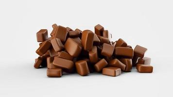 pezzi di cioccolato isolati su sfondo bianco pezzetti di cioccolato che cadono su sfondo bianco illustrazione 3d foto