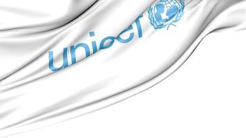 bandiera dell'Unicef isolata su sfondo bianco, illustrazione 3d foto