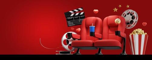 concetto di sfondo del film cinematografico. concetto di film per guardare il sedile del cinema con spazio di copia. rendering 3D foto