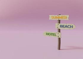 indicazioni per hotel o spiaggia per le vacanze estive, rendering 3d foto